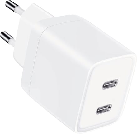 USB C Adapter - Snellader Geschikt voor iPhone en Samsung - GaN Oplader -Dubbele USB C Poorten - 45W Vermogen - Stekkerblok - Wit