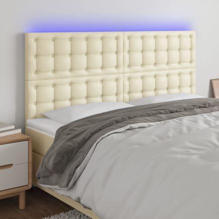 vidaXL - Hoofdbord - LED - 200x5x118/128 - cm - kunstleer - crèmekleurig