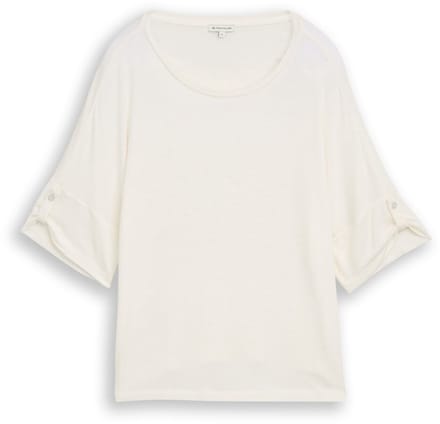 Tom Tailor - T-shirt met omgeslagen mouwen - Maat M - Whisper White