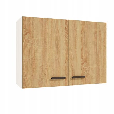 STAMAR - Keukenbovenkast 80 cm - goud eikenlook - 2 deuren met zwarte handgrepen