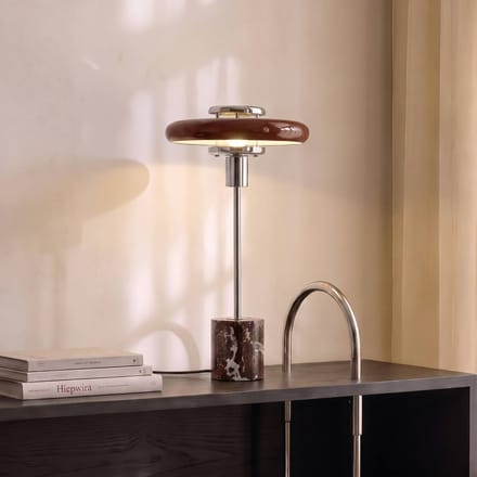 Lindby - Tafellamp - 1licht - Glas, marmer - H: 46 cm - E14 - bordeauxrood, chroom