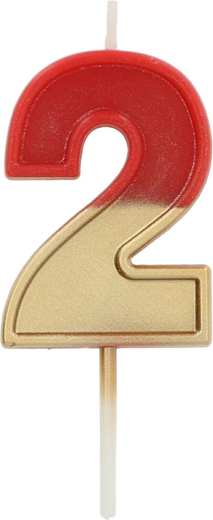 Folat - Kaars Retro Cijfer 2 Rood - 5 cm