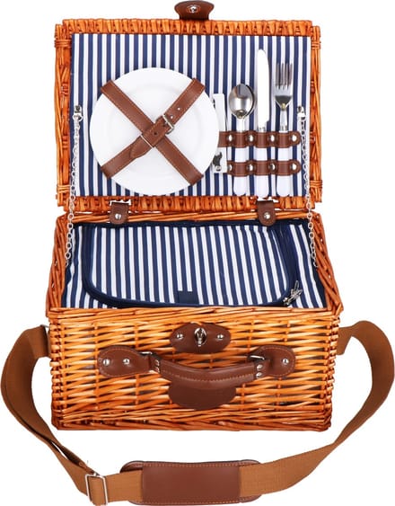 Springos Picknickmand - Servies - Thermisch - Riet - Bruin - 37 x 27 x 20 cm