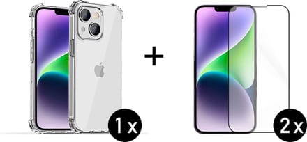 Innerlight® MobileCover+ Geschikt voor iPhone 14 - 1x Transparant siliconen hoes met Bumper + 2x Screenprotector