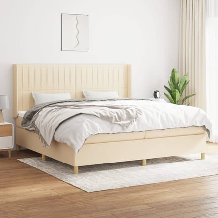 vidaXL - Boxspring - met - matras - stof - crèmekleurig - 200x200 - cm