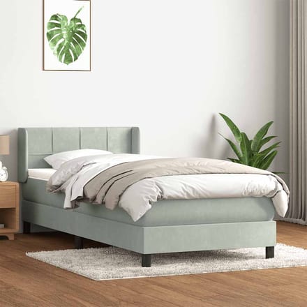 vidaXL - Boxspring - met - matras - fluweel - lichtgrijs - 80x220 - cm