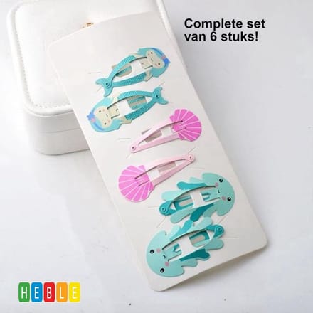 Heble® Haarklipjes: 6-stks - Haren, Schuifjes, Octopus, Zeemeermin, Schelp.
