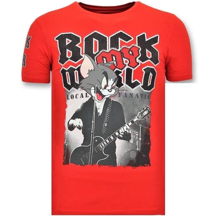 Exclusieve T-Shirt Mannen - Rock My World Cat - Rood