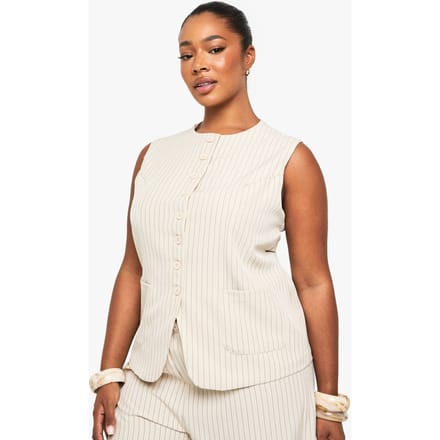 boohoo Dames PLUS OP MAAT GEMAAKTE BUTTON-DOWN VEST | Beige | Maat: 20