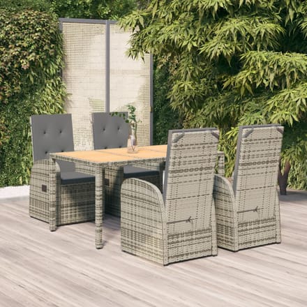 vidaXL - 5-delige - Tuinset - met - kussens - poly - rattan - grijs