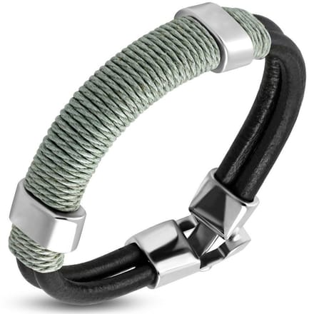 Amanto Armband Farzan C - Leer - 316L Staal - Touw - 15mm - 21cm