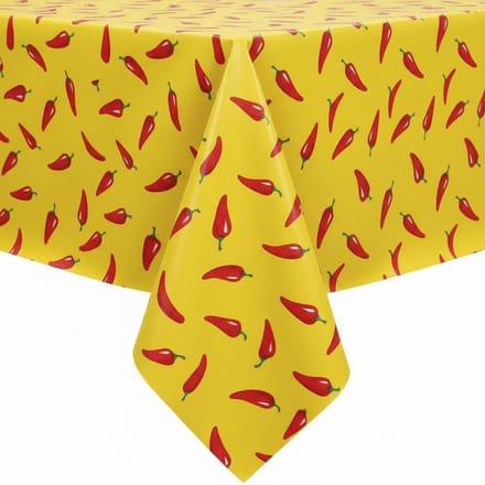 Protecttable - Mexicaans tafelzeil Chiles rood op geel 120x350cm - Tafelkleed Afwasbaar - Kunststof