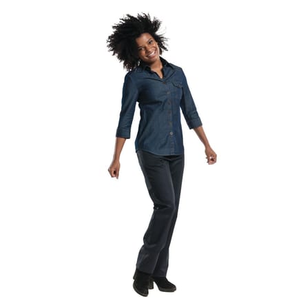 Chaud Devant Blue Denim Stretch Dames Blouse Driekwart Mouw - Chaud Devant B542-XS