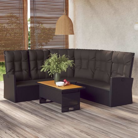 vidaXL - Tuinhoekbank - verstelbaar - met - kussens - poly - rattan - zwart