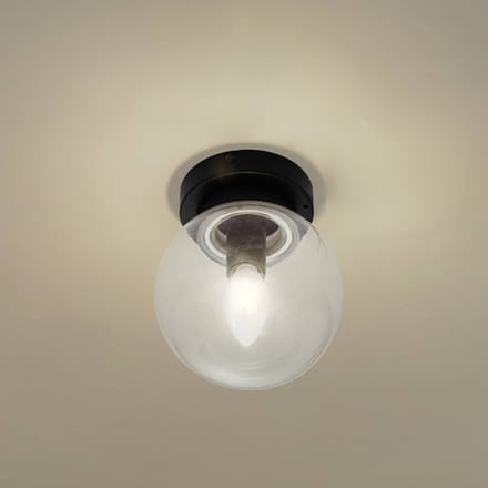 Lucande - Plafondlamp badkamer - 1licht - Glas, staal - H: 18 cm - E14 - zwart, helder