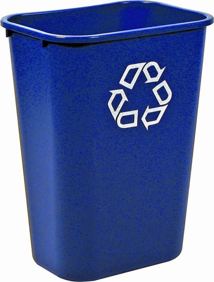 Rubbermaid afvalbak kunststof 39 liter blauw met recycle logo