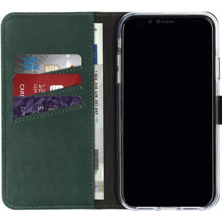 Selencia Hoesje - Geschikt voor Apple iPhone XR - Echt Lederen Bookcase - Groen