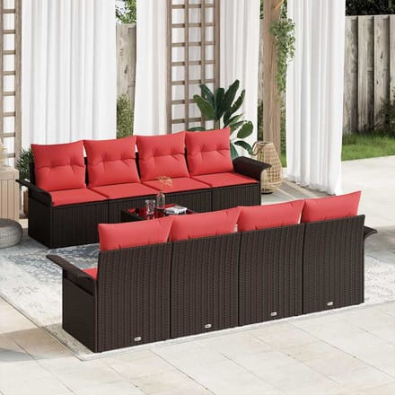 vidaXL - Tuinbank - Set - 9 - st - Beige - en - Rood - poly - rattan