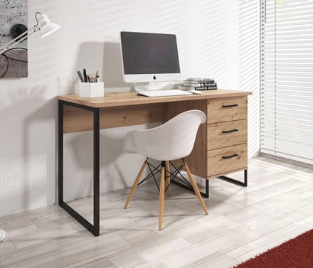Meubella - Bureau Saturn - Eiken - Zwart - 138 cm