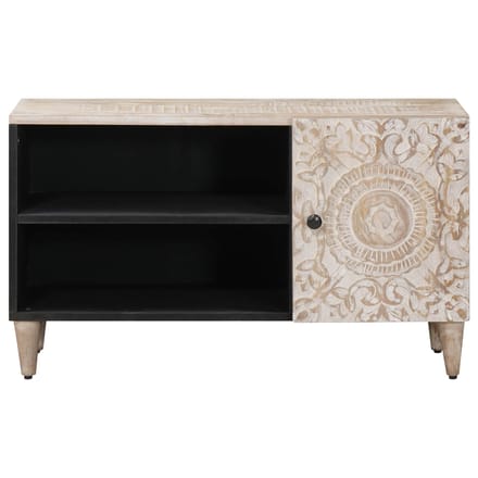 vidaXL - TV - Kast - met - plank - Wit - 80 - x - 31,5 - x - 46 - cm - Massief - Mango - Hout
