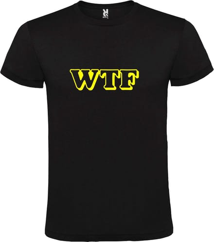 Zwart T-shirt ‘WTF’ Geel maat 4XL