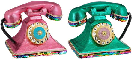 Mica Decorations Kerstversiering Telephone - 22x16x18 cm - Schuim - Roze - Set van 2