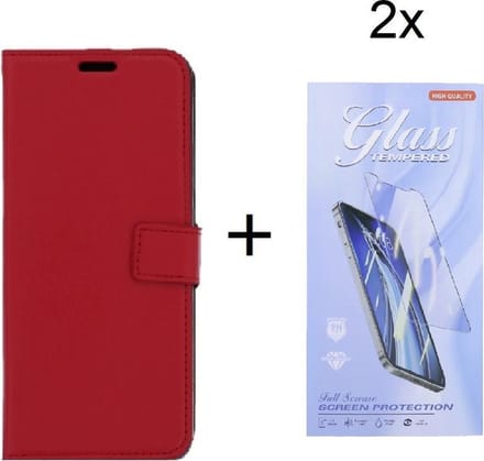 Bookcase Geschikt voor: Sony Xperia 5 III - Rood - portemonee hoesje met 2 stuks Glas Screen protector