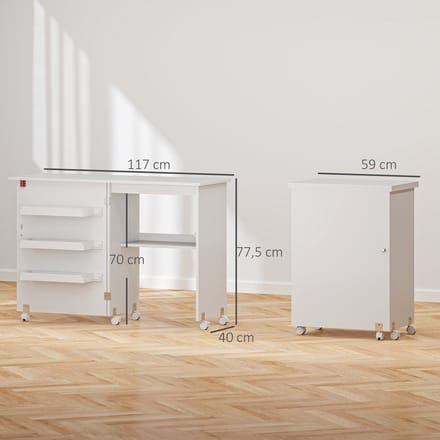 HOMCOM opvouwbare naaitafel, meubelnaaistafel met opbergbak, open plank en zwenkwielen, meubel voor mach
