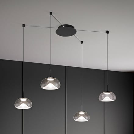 Fabas Luce LED hanglamp Brena, 4-lamps, helder, glas, CCT, dimbaar
