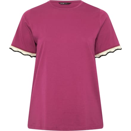 Yours Donkerroze Metallic Tshirt Met Gehaakte Rand Size 42