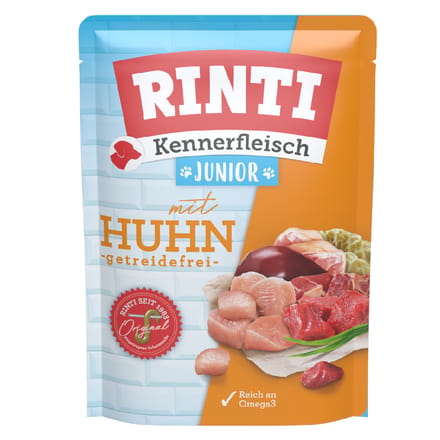 10x400g RINTI Kennerfleisch Zakken Junior Kip natvoer voor honden