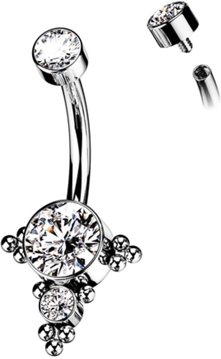Navelpiercing titanium steen wit ball cluster sierlijk - LMPiercings