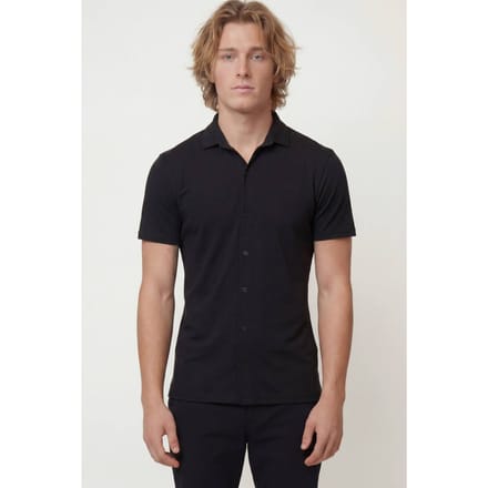 Korte Mouw Muscle Fit Jersey Overhemd | Black | Size Small