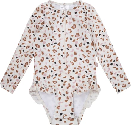 Swim Essentials UV Badpak Meisjes - Lange Mouwen - Kaki - Leopard - 134/140