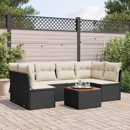 vidaXL - 7-delige - Loungeset - met - kussens - poly - rattan - zwart