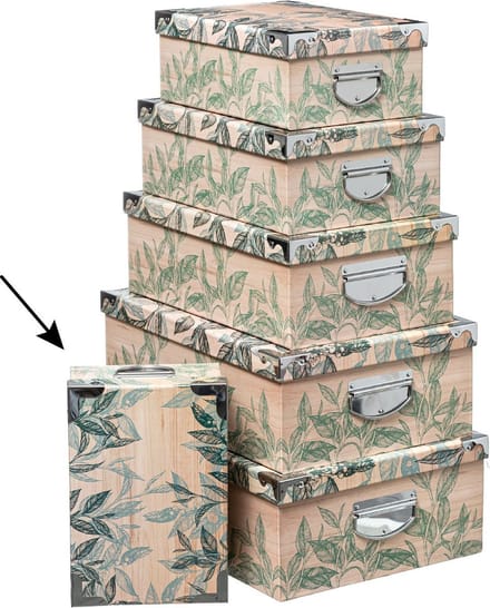 5Five Opbergdoos/box - 2x - Green leafs print op hout - L28 x B19.5 x H11 cm - Stevig karton - Leafsbox