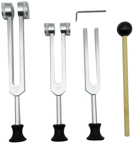 Set van 4 Stemvorken (128, 256, 512 Hz) met Hamer voor Therapie en Ontspanning