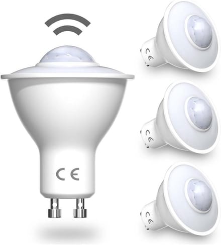 4x GU10 LED Spot met PIR Bewegingsmelder - 5W Koud Wit (6000K) - 7 Meter Sensorbereik