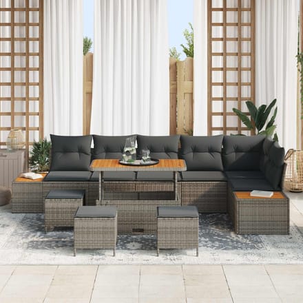 vidaXL - Tuinbank - Set - 10 - st - 9-Aantal - zitplaatsen - Grijs