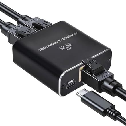 LAN Splitter 1 op 2, 1000 Mbps Ethernet Switch voor Computer en Router