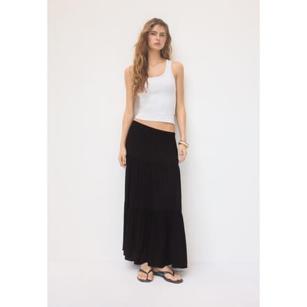 Stradivarius Boho midi-rok  Zwart S
