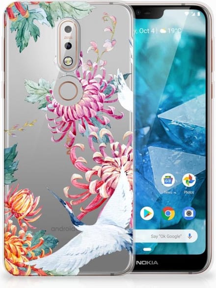 Nokia 7.1 TPU Hoesje Bird Flowers