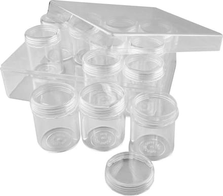 Opslagdoos met potjes, H: 47 mm, d 37 mm, 35 ml, 12 stuk/ 1 set