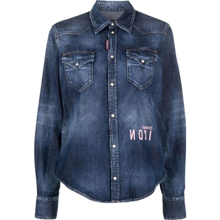 Dsquared2 Icon Reverse Logo Western Donkerblauw Denim Shirt
