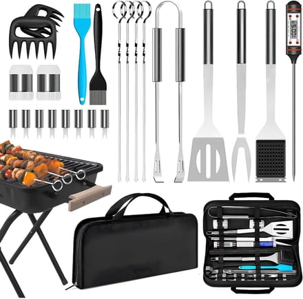 BBQ Accesoires ( set ) - 25-delige Accessoireset - Professionele Set - Zilver - 25cm x 40cm x 7cm