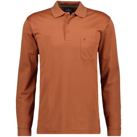 Ragman Softknit Polo Longsleeve Uni Breast Pocket Pumpkin Orange / male