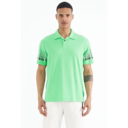 Heren Katoenen Polo Col Geprinte T-Shirt