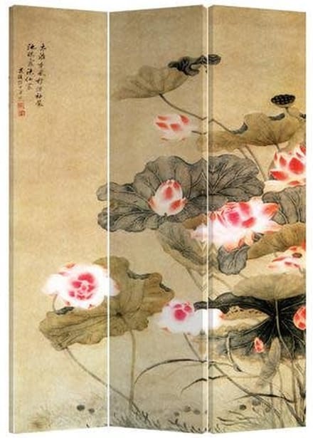 Fine Asianliving Kamerscherm Scheidingswand B120xH180cm 3 Panelen Waterlelies
