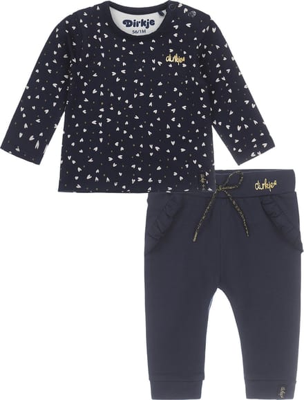 Dirkje Bio Basic SET(2delig) Blauw broekje en Shirt met hartjes - Maat 56