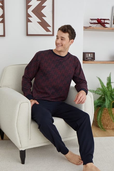 Heren Pyjama Set /Huispak Jef / Bordeaux kleur / maat M
